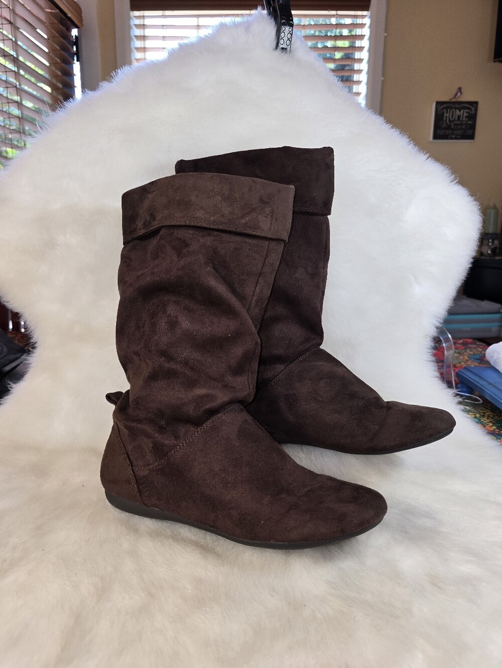 Trend Report "Lini" Slouch Boots  Chocolate Faux Suede Mid-Calf - Women